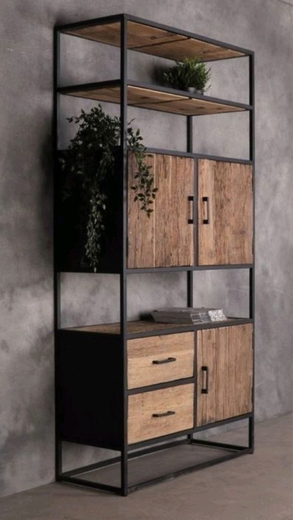 Wood and Metal Combo Entryway Cabinet Ideas